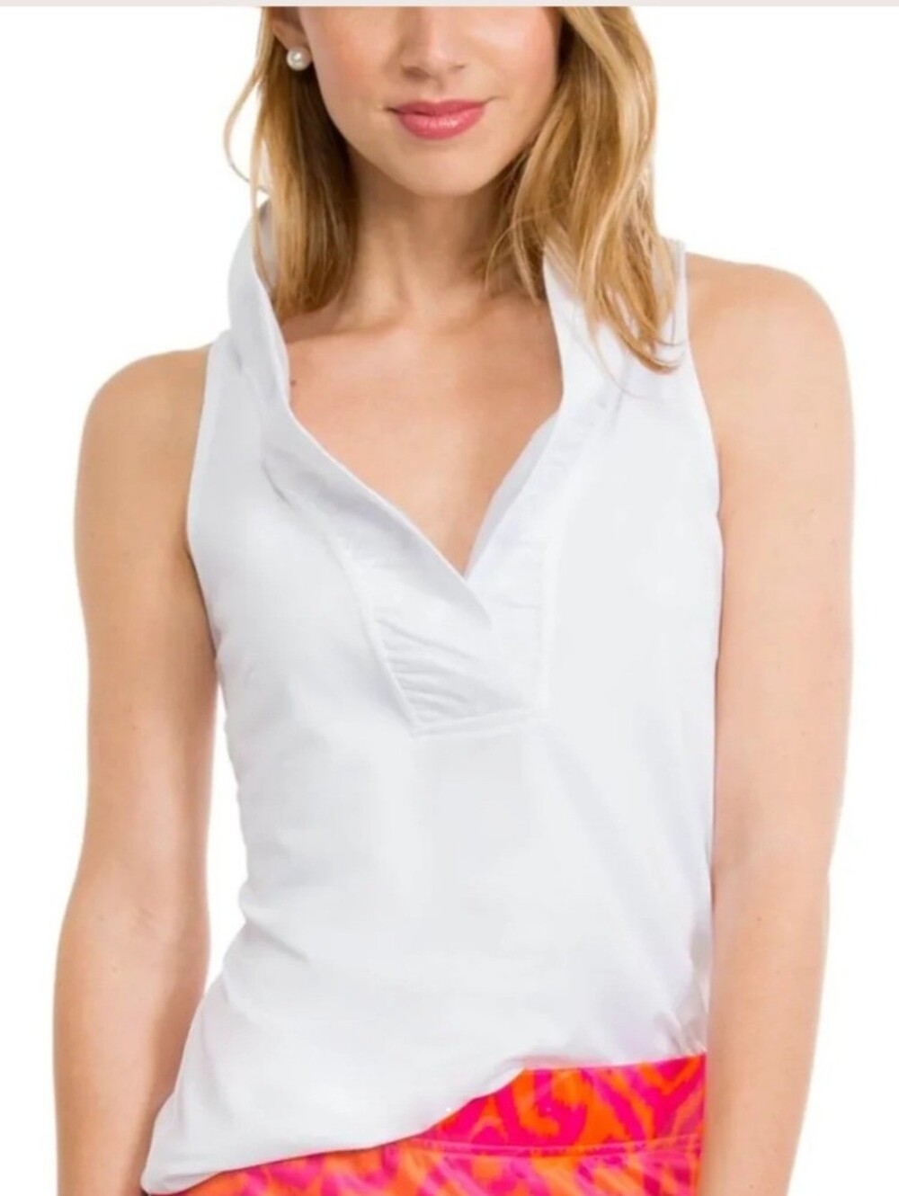 Gretchen Scott Designs White V-Neck Sleeveless Top